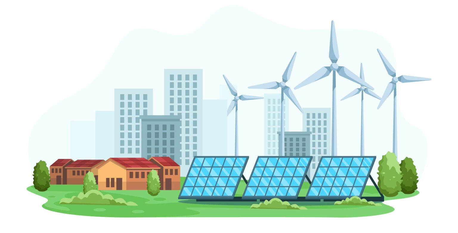 City landscape with the concept of renewable energy
